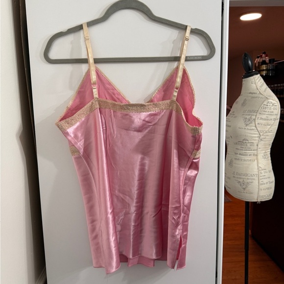 Vintage 90s Pink Satin Lace Trim Blouse Top Size Large - Picture 2 of 5